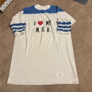Unique Vintage White and Blue Short Sleeve Tee